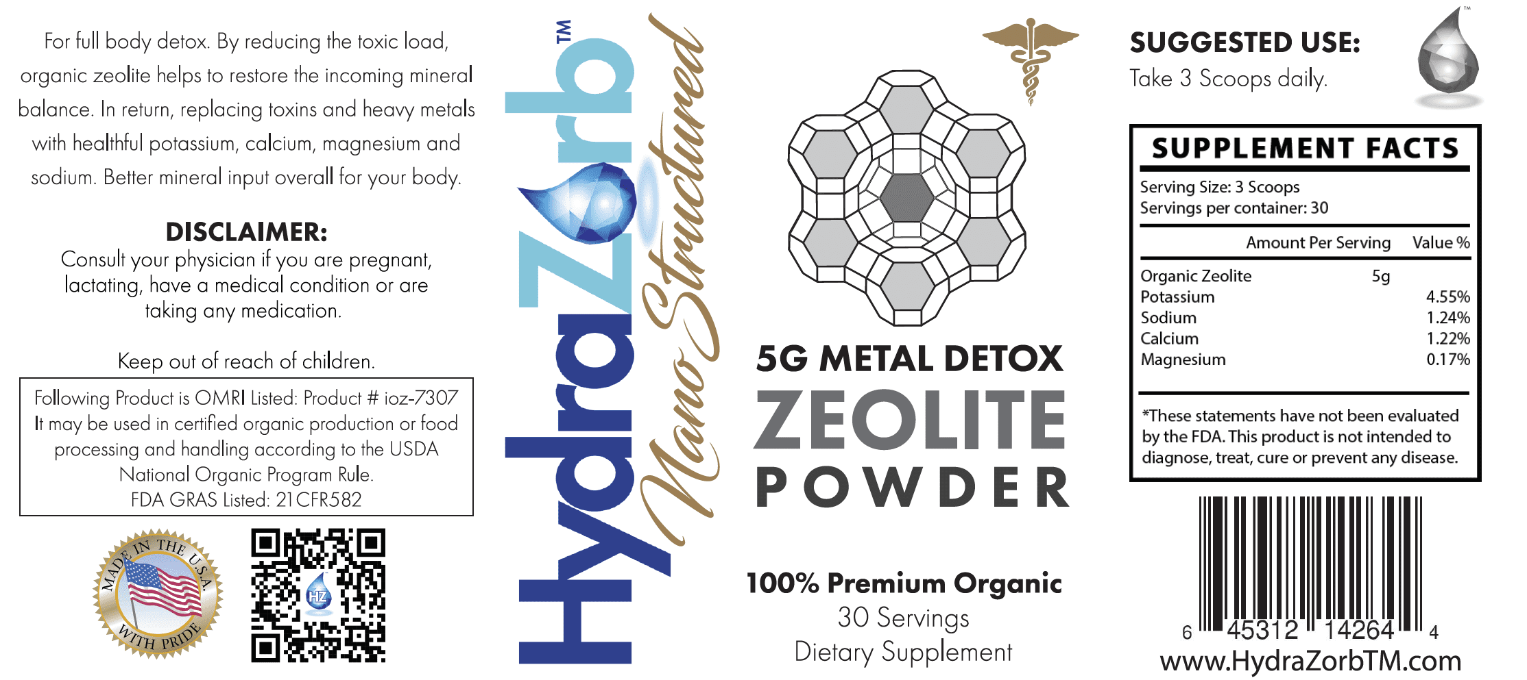 Hydrazorb Zeolite powder full label