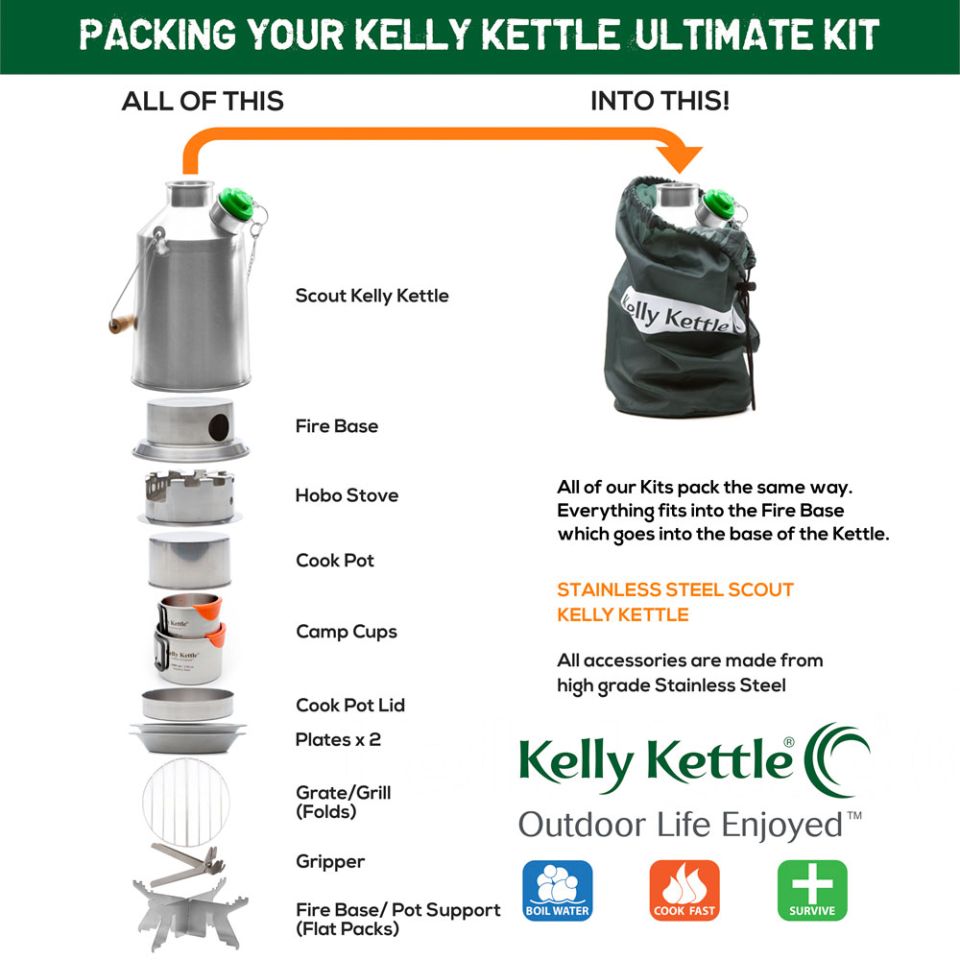 Kelly Kettle Ultimate Scout Kit : Stainless Steel Kettle