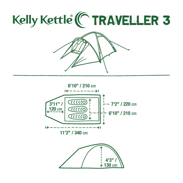 Kelly Kettle Lightweight & Waterproof Tent - 3 Person